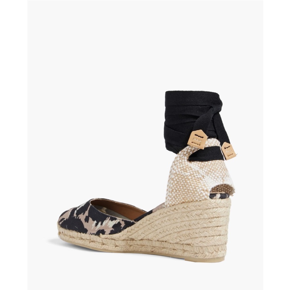CASTANER X DVF Espadrille Wedge Ankle-Tie Sandal in Black Animal Print - Picture 2 of 8